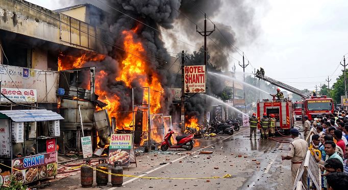 Gas Cylinder Explosion Sparks Major Fire At Restaurant In Balasore